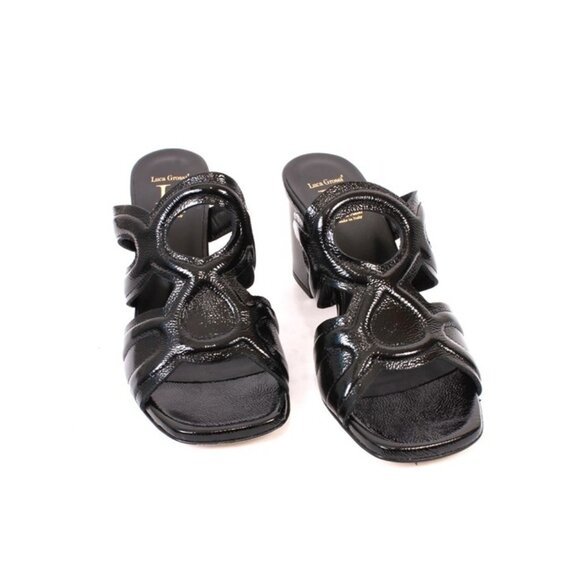 Luca Grossi 366 Black Leather Slides Heels Sandals - Picture 2 of 8